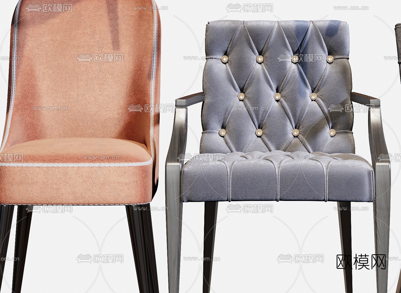 简欧绒布休闲椅单椅3d模型下载（渲染图7）
