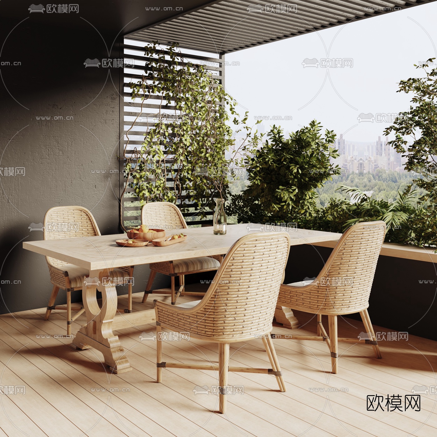 自然风藤编餐桌椅3d模型