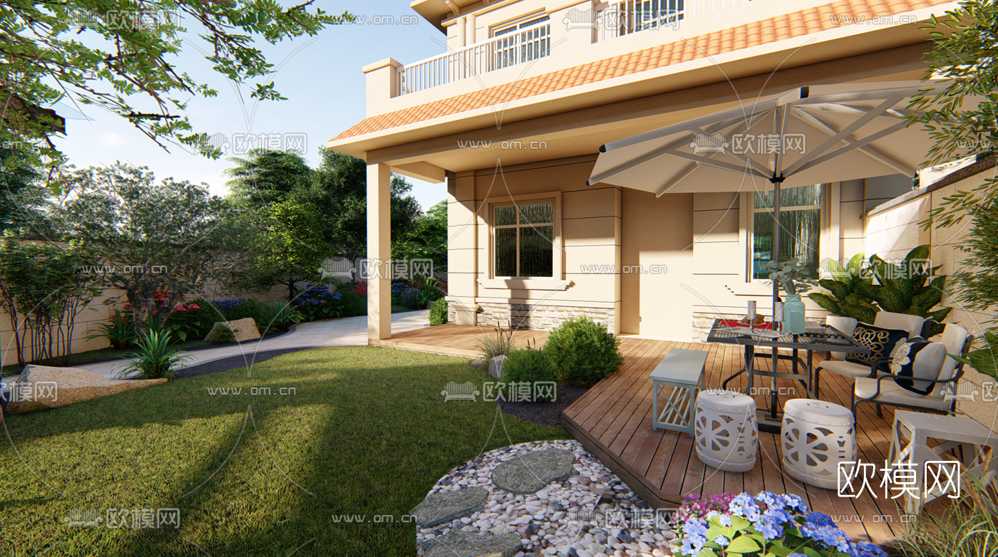 美式庭院景观su模型下载（渲染图8）