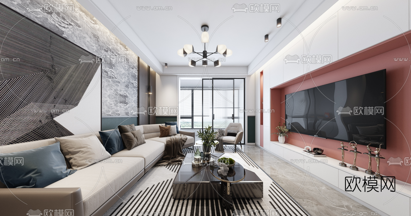 现代客厅餐厅vr全景3d模型