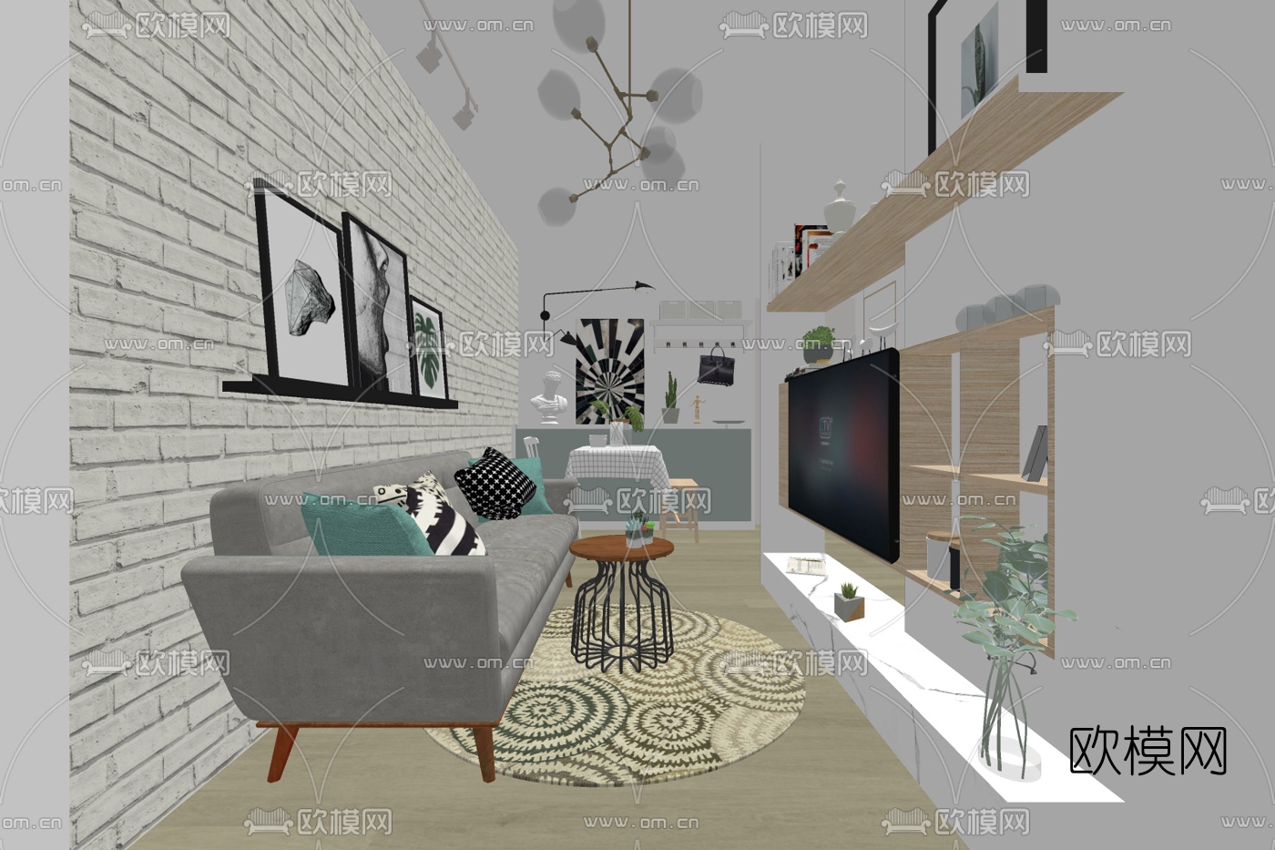 北欧公寓客厅免费su模型下载_ID10084159_sketchup模型下载-欧模网