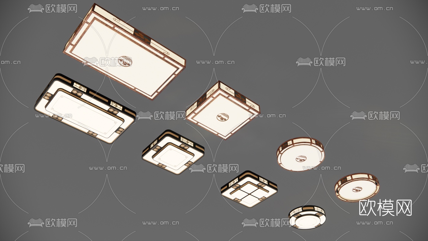 新中式轻奢吸顶灯su模型下载（渲染图1）