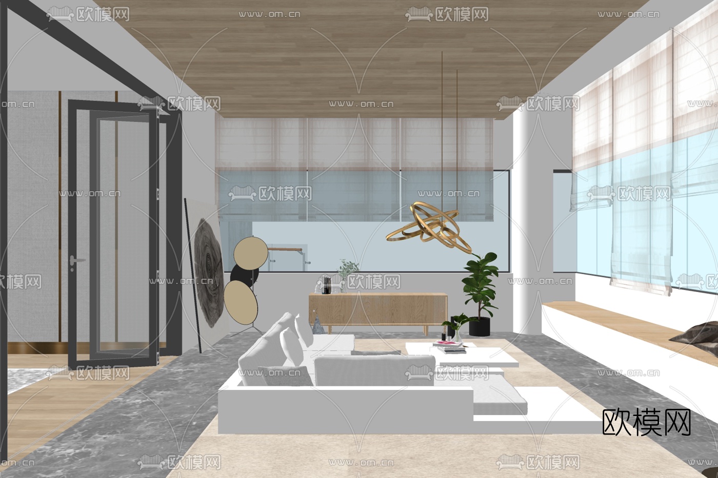 现代简约客厅免费su模型下载