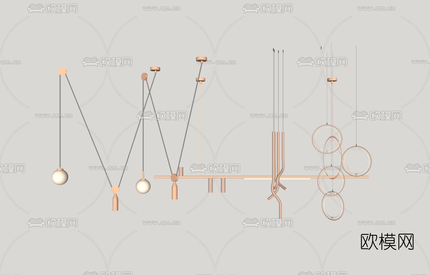 现代金属吊灯su模型下载（渲染图2）