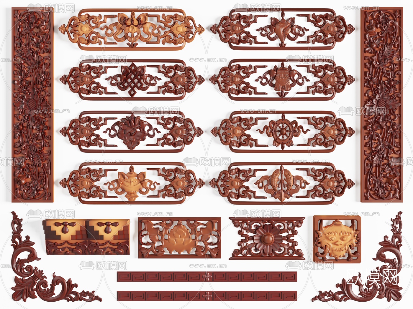 东南亚雕花民族花边角组合3d模型下载（渲染图1）