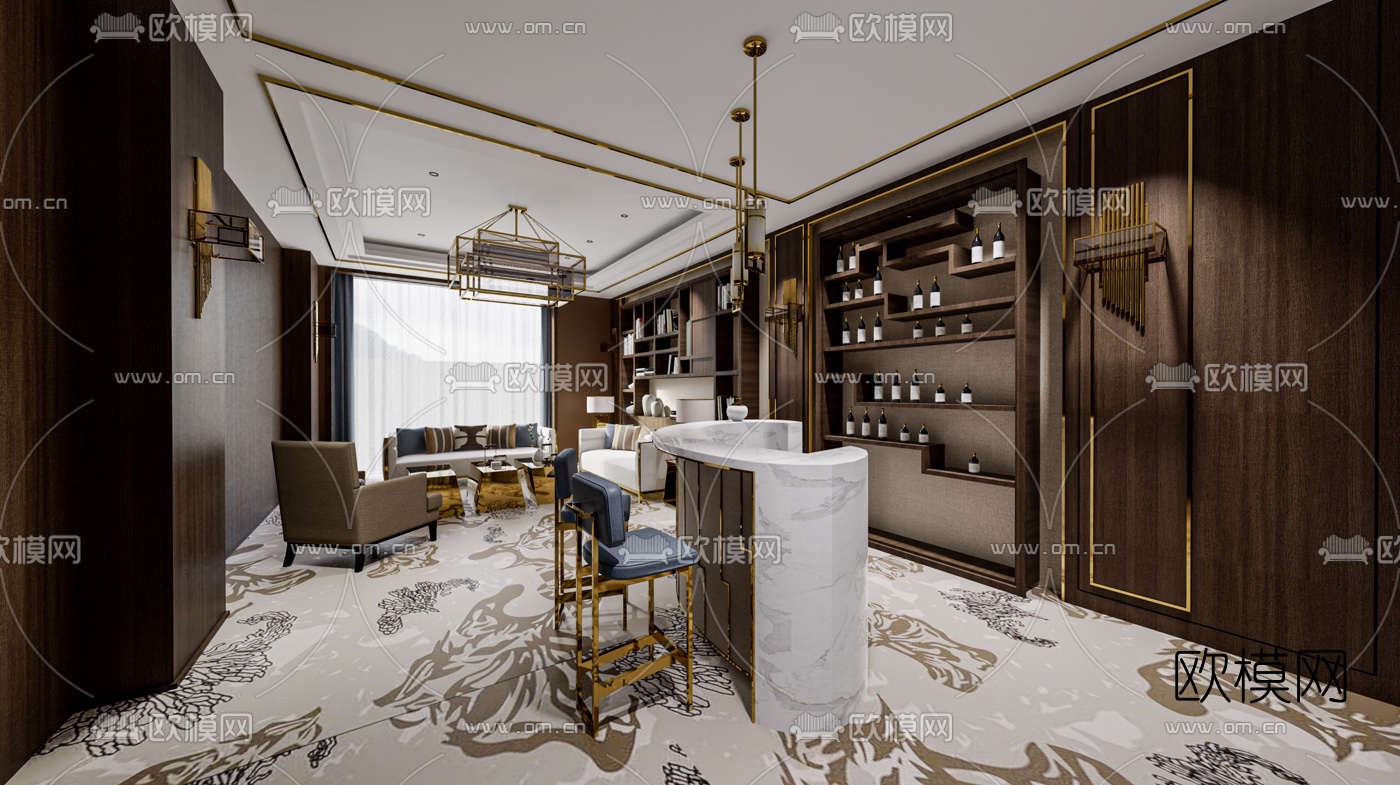 中式客厅su模型下载