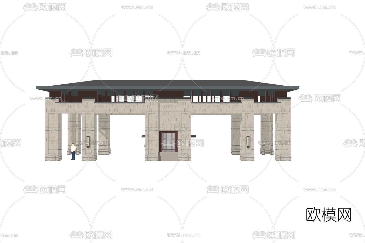 新古典小区大门su模型下载