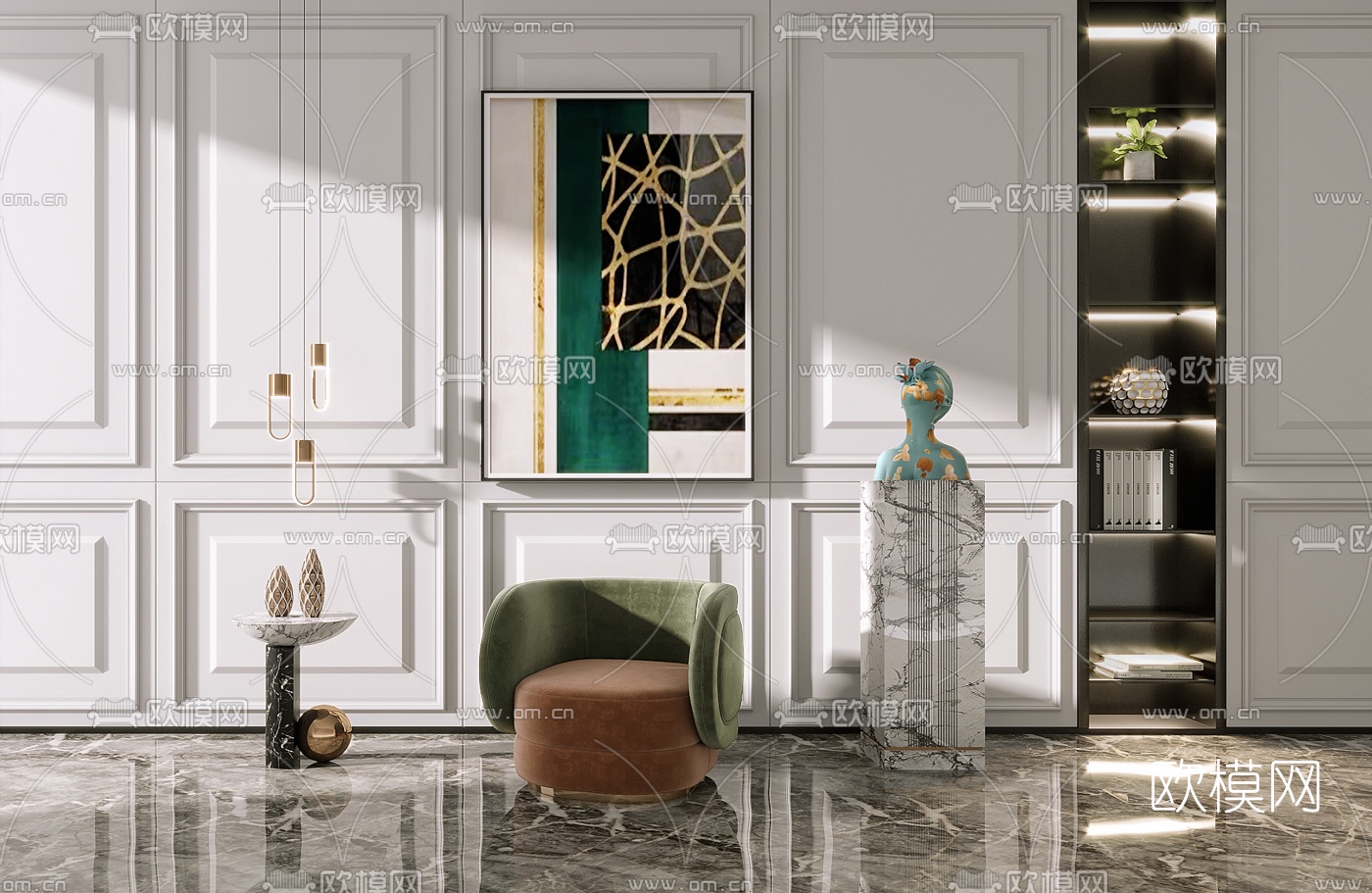 现代绒布单人沙发边几3d模型下载