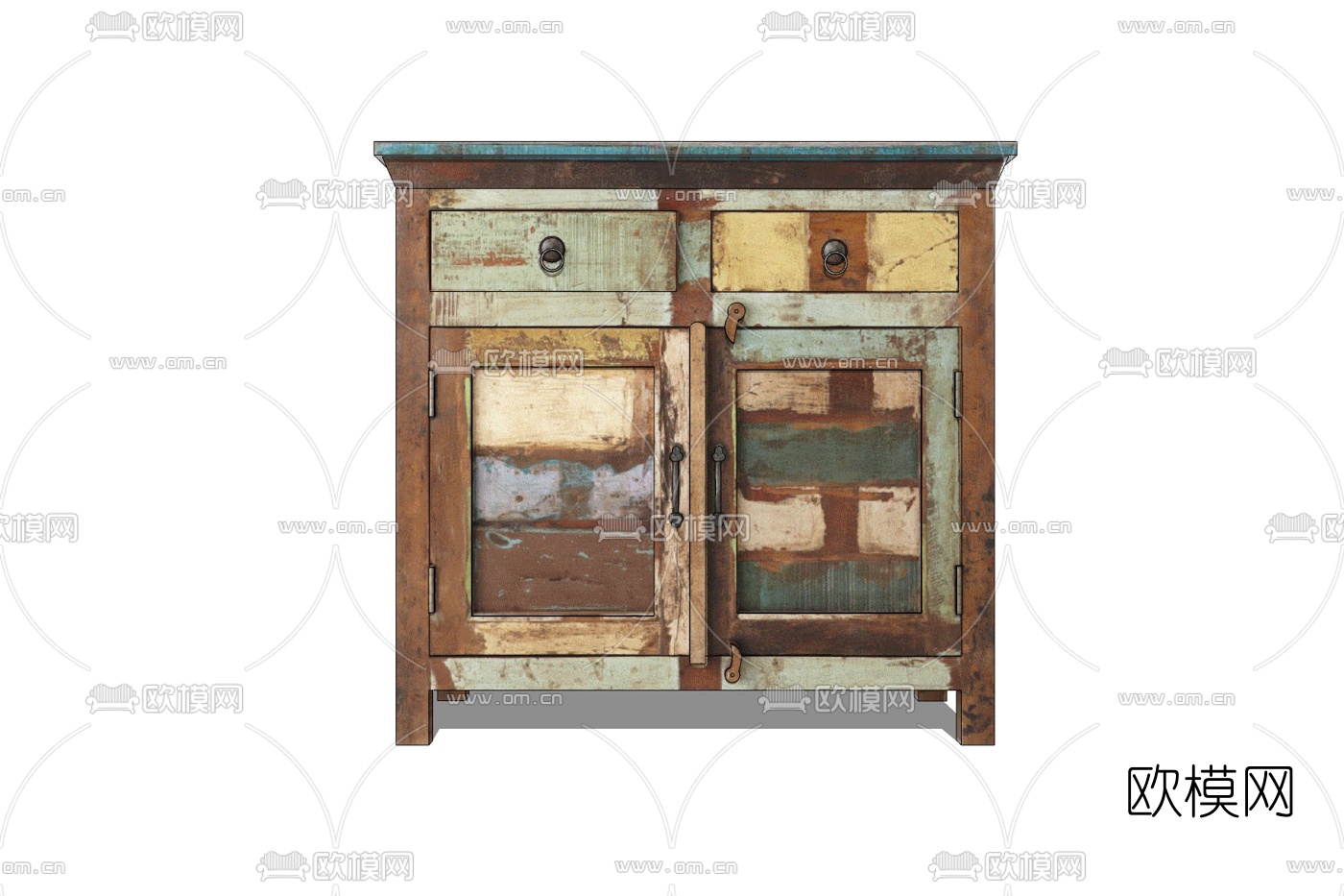 工业风实木边柜免费su模型下载