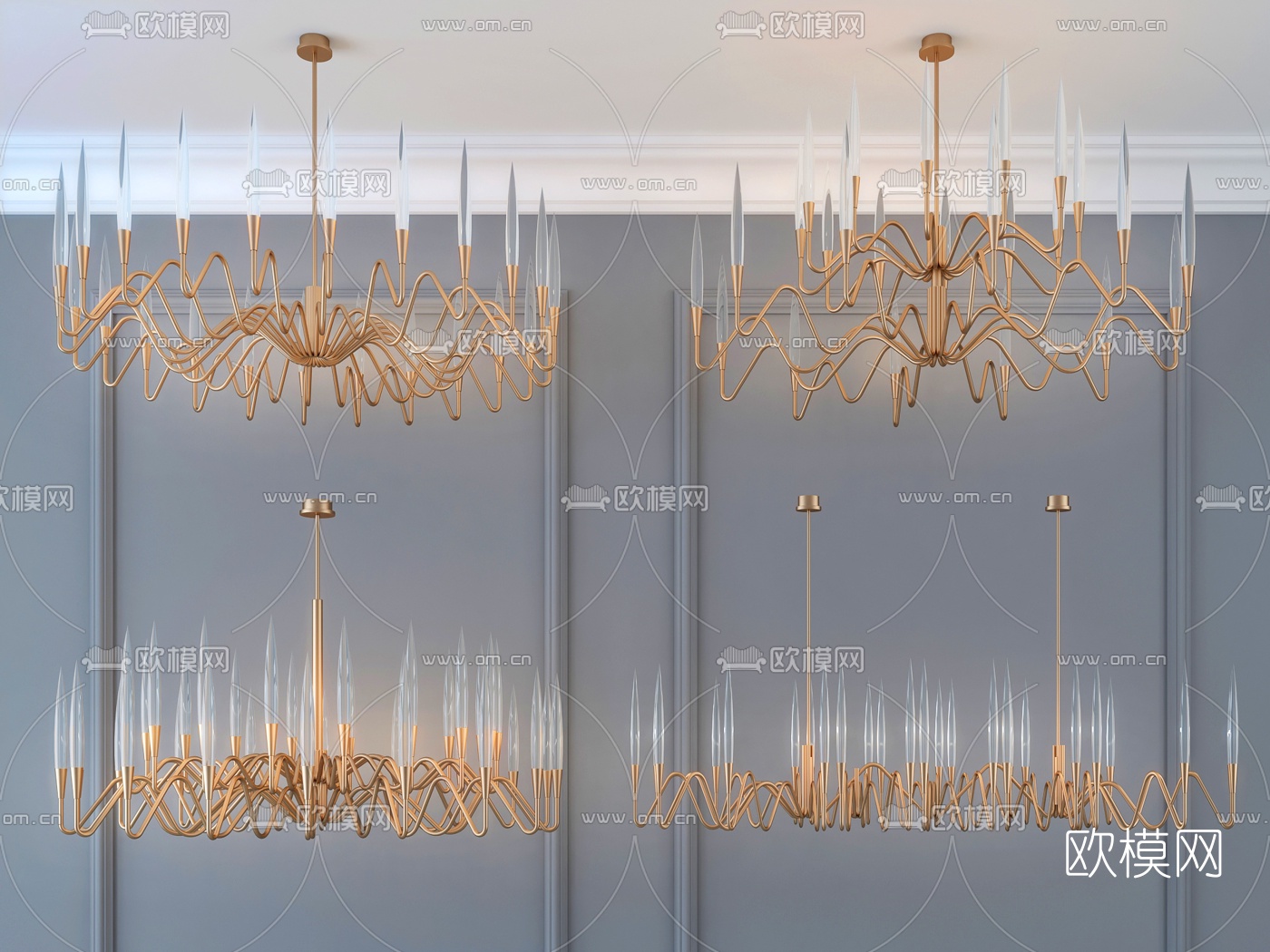 后现代金属烛台吊灯3d模型下载