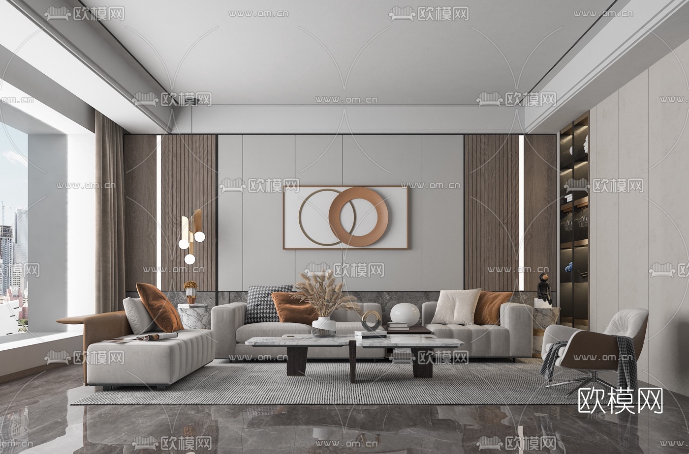 现代布艺沙发组合3d模型下载