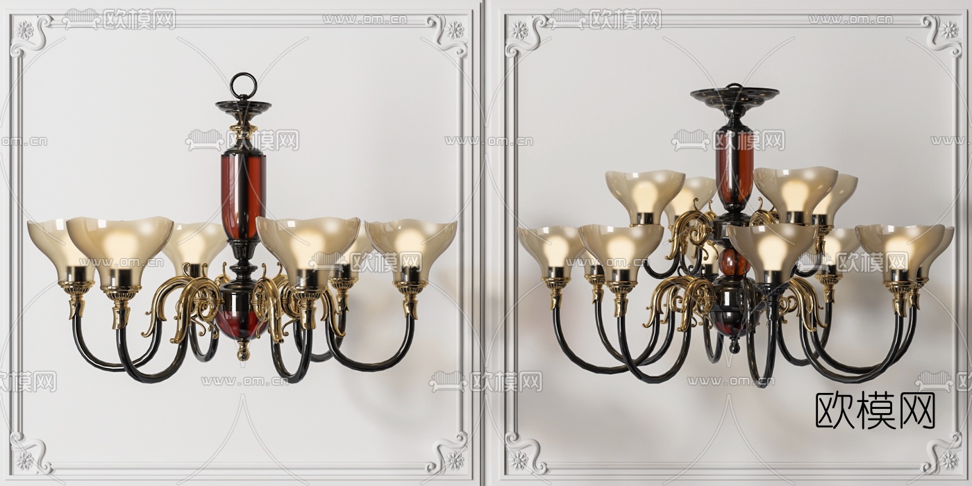 美式轻奢多头吊灯3d模型下载（渲染图2）
