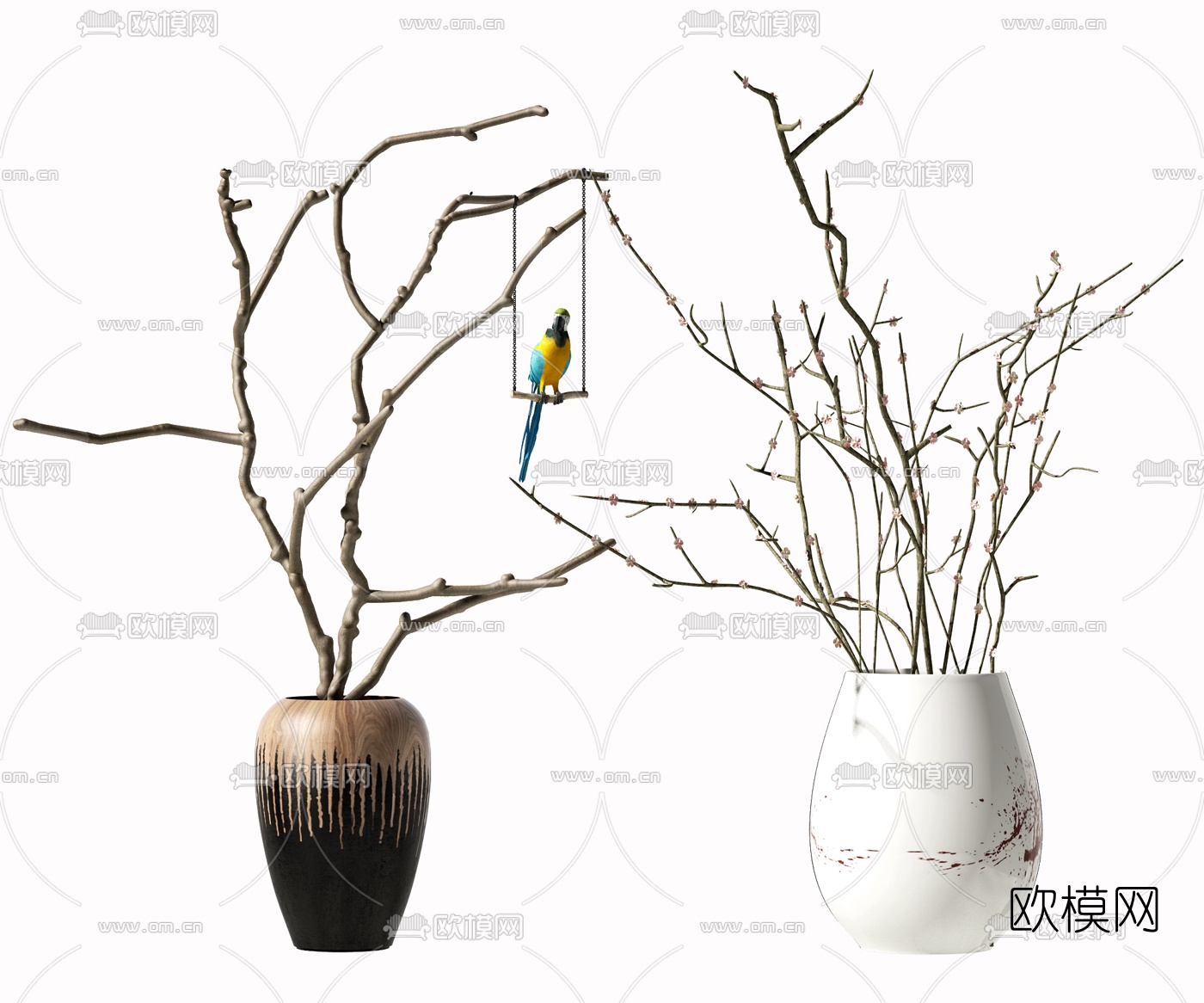 新中式干枝花瓶插花3d模型下载