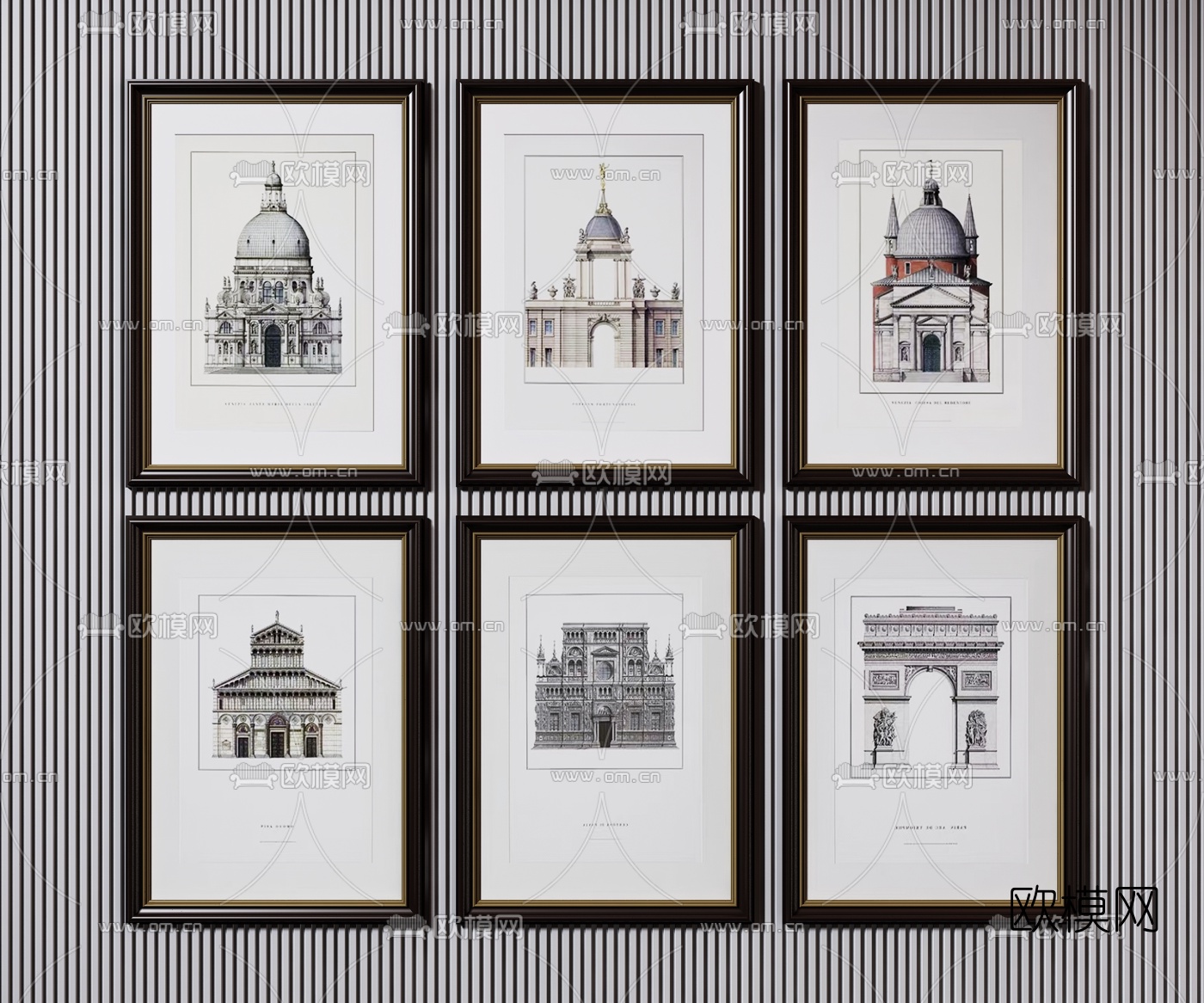 美式建筑装饰挂画3d模型下载