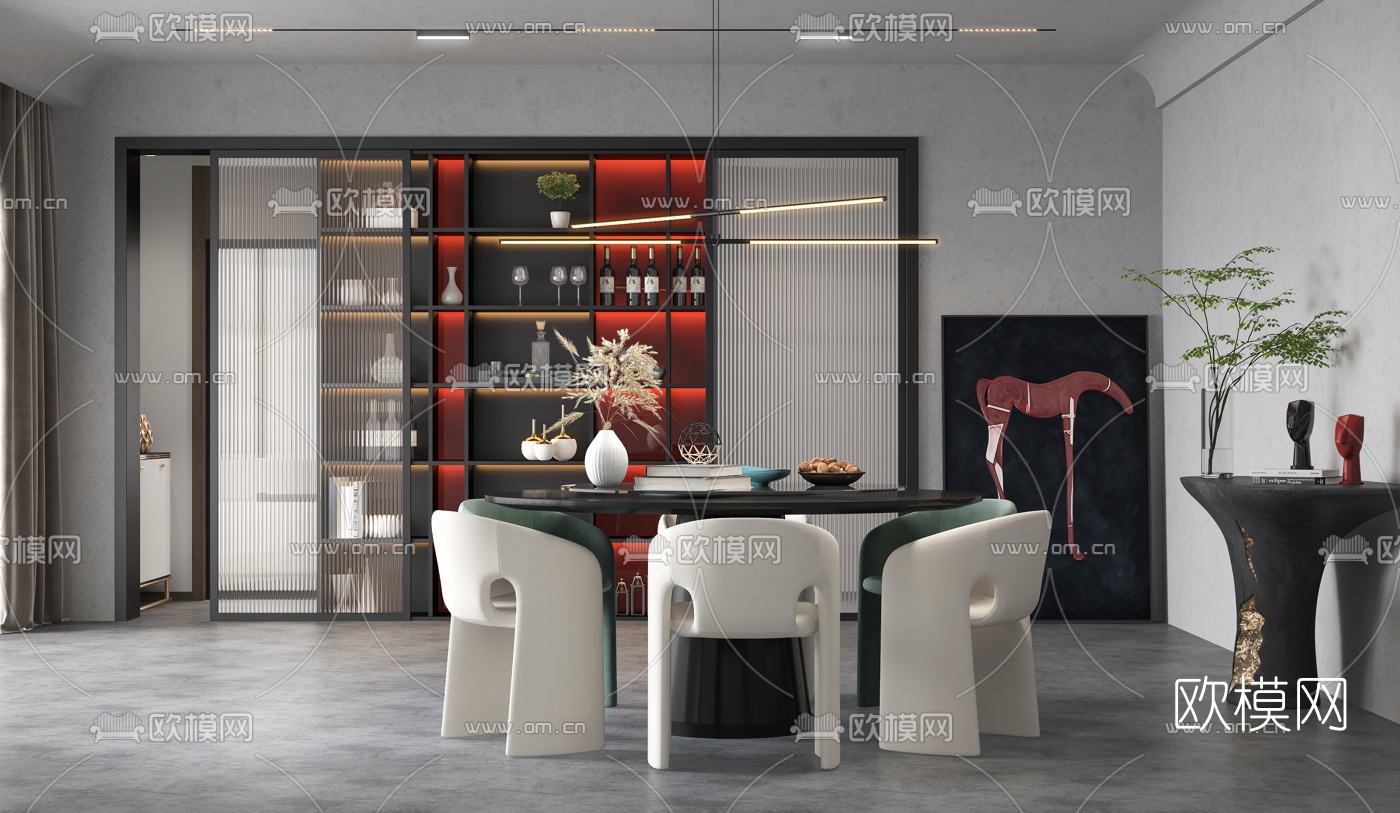 现代侘寂餐厅3d模型