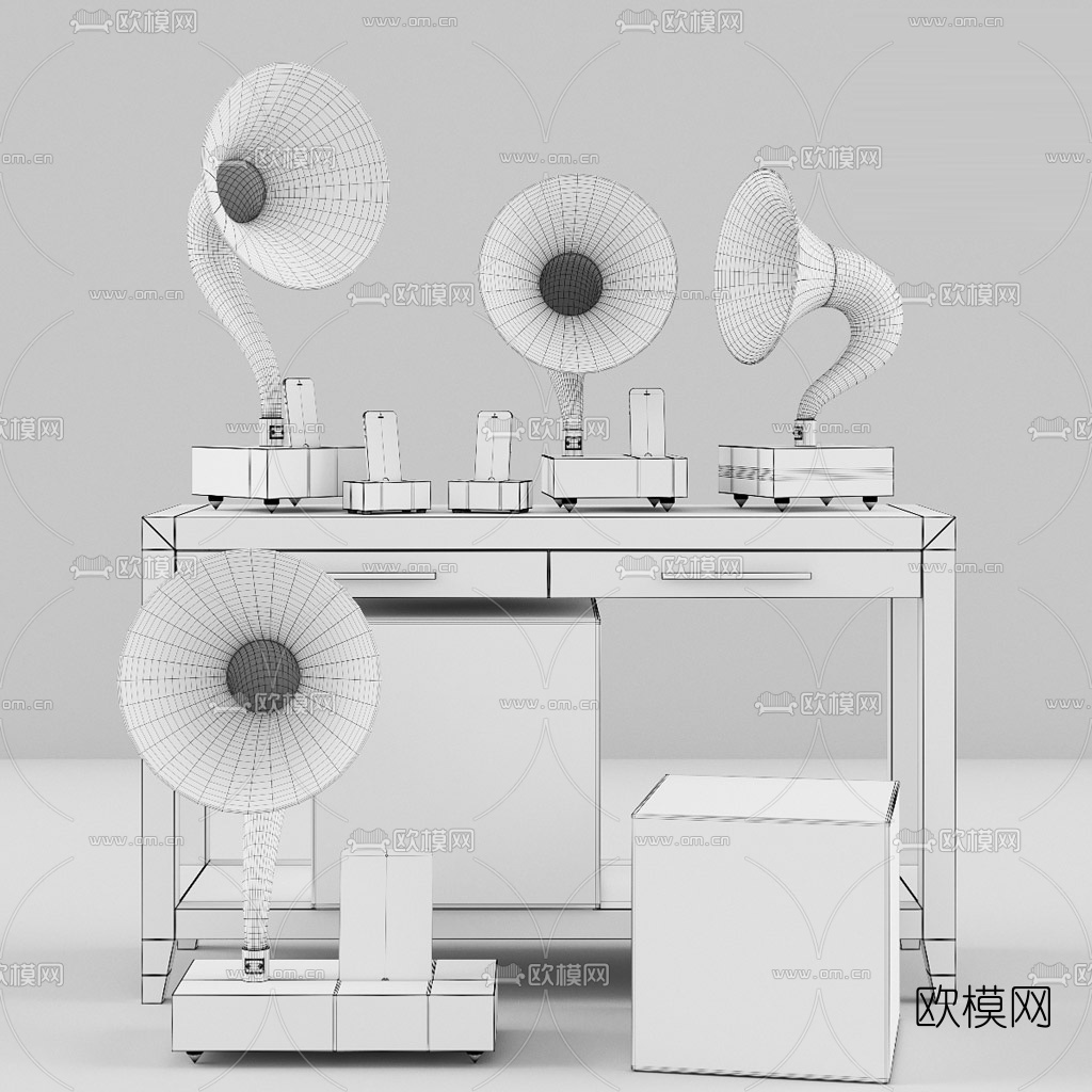工业风蓝牙留声机音箱3d模型下载（渲染图9）