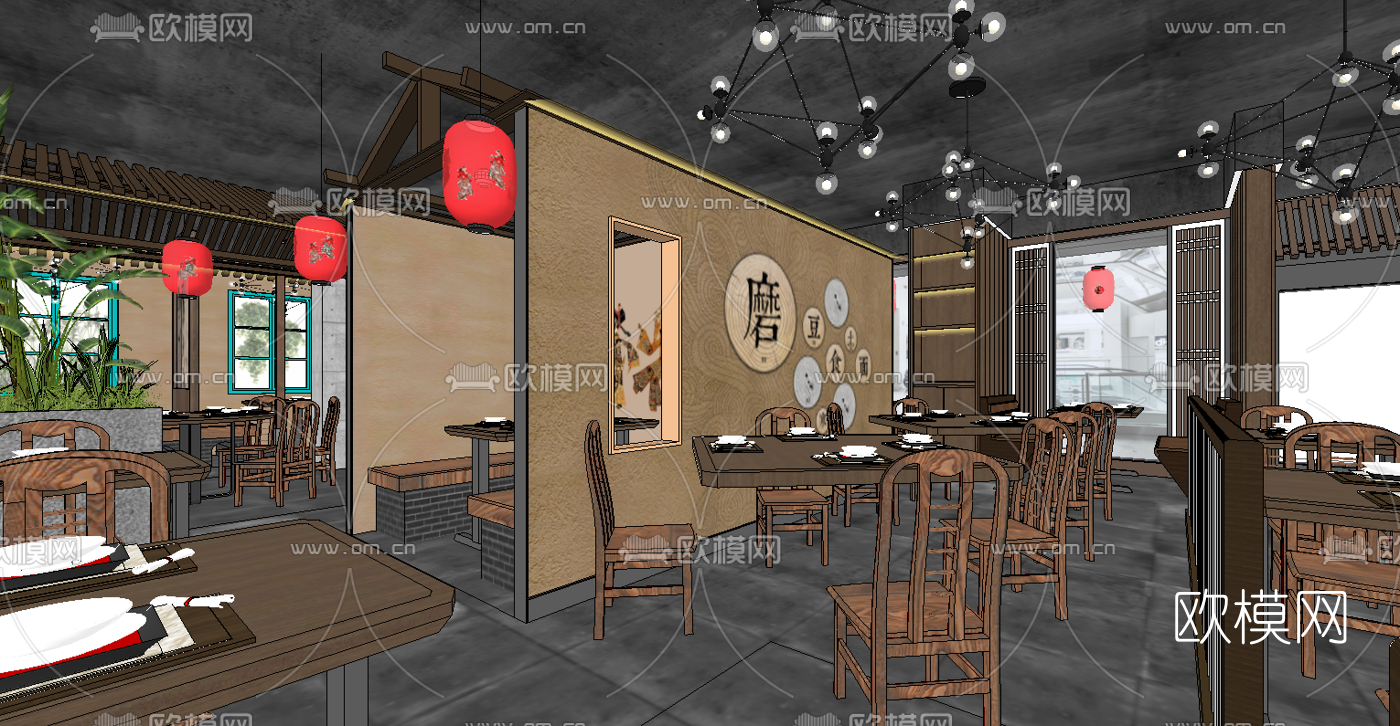 日式日料店su模型下载（渲染图2）