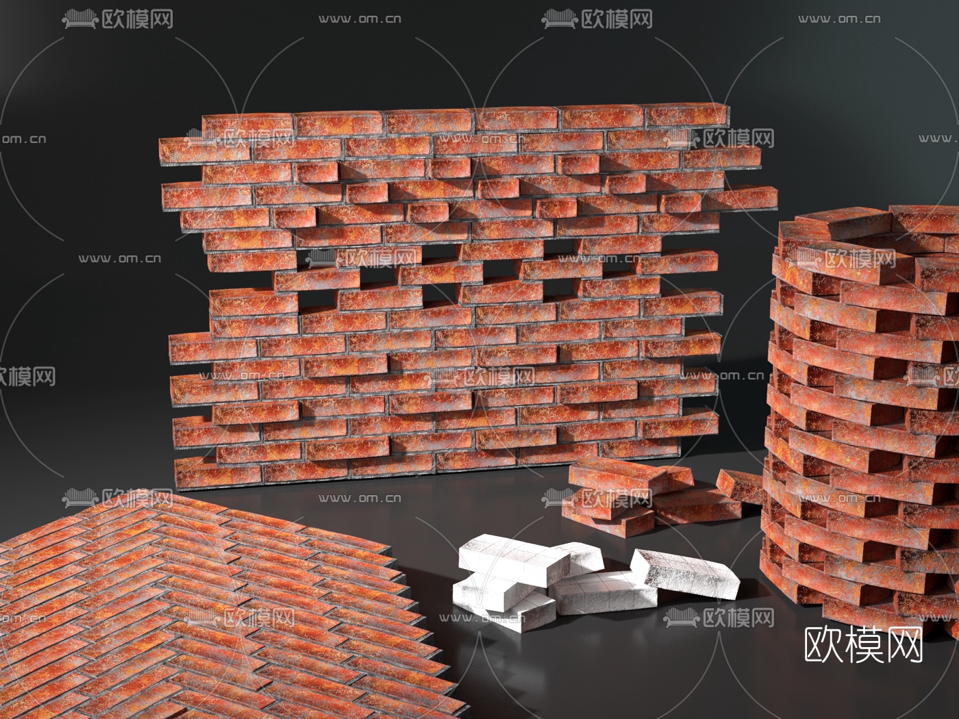 现代红砖砖墙3d模型