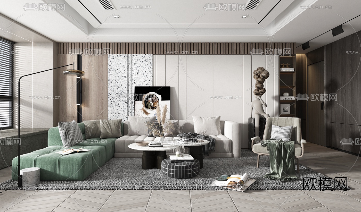 现代客厅3d模型下载（渲染图1）