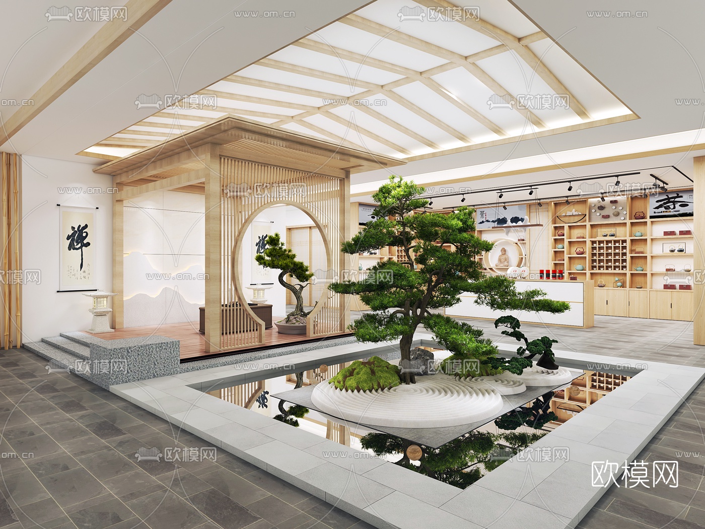 新中式茶楼中庭3d模型
