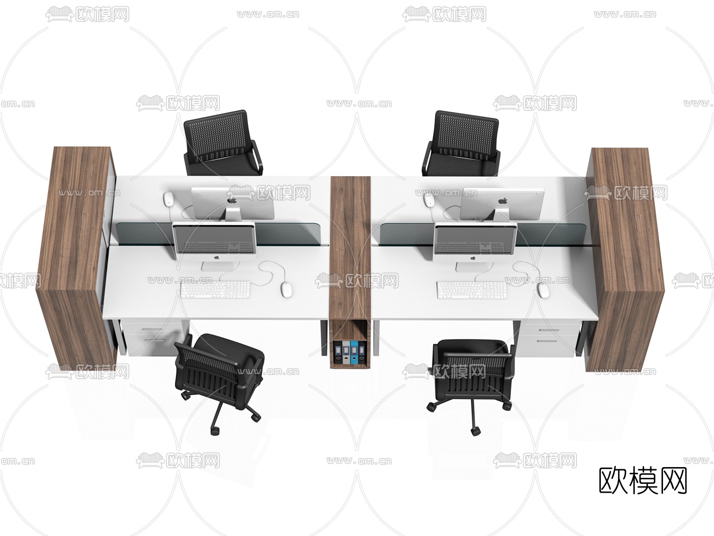 现代办公桌椅卡位3d模型下载（渲染图2）