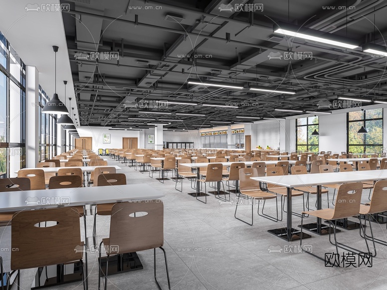现代员工餐厅食堂3d模型下载(渲染图1)