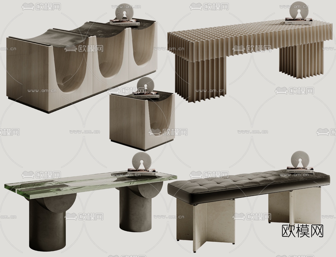 现代布艺长凳su模型下载（渲染图1）