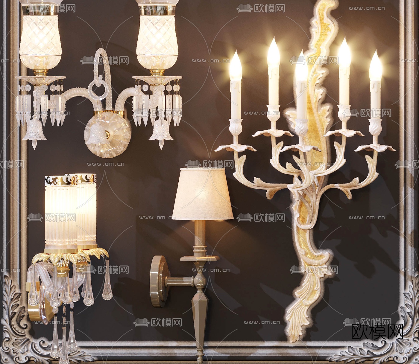 欧式水晶壁灯3d模型下载（渲染图5）
