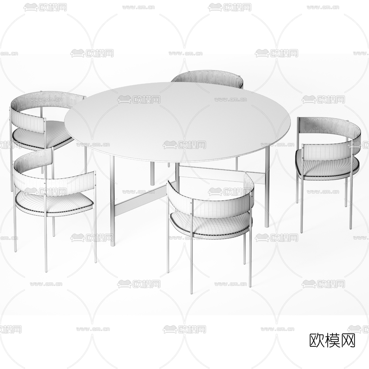 工业风圆形餐桌椅3d模型下载（渲染图4）