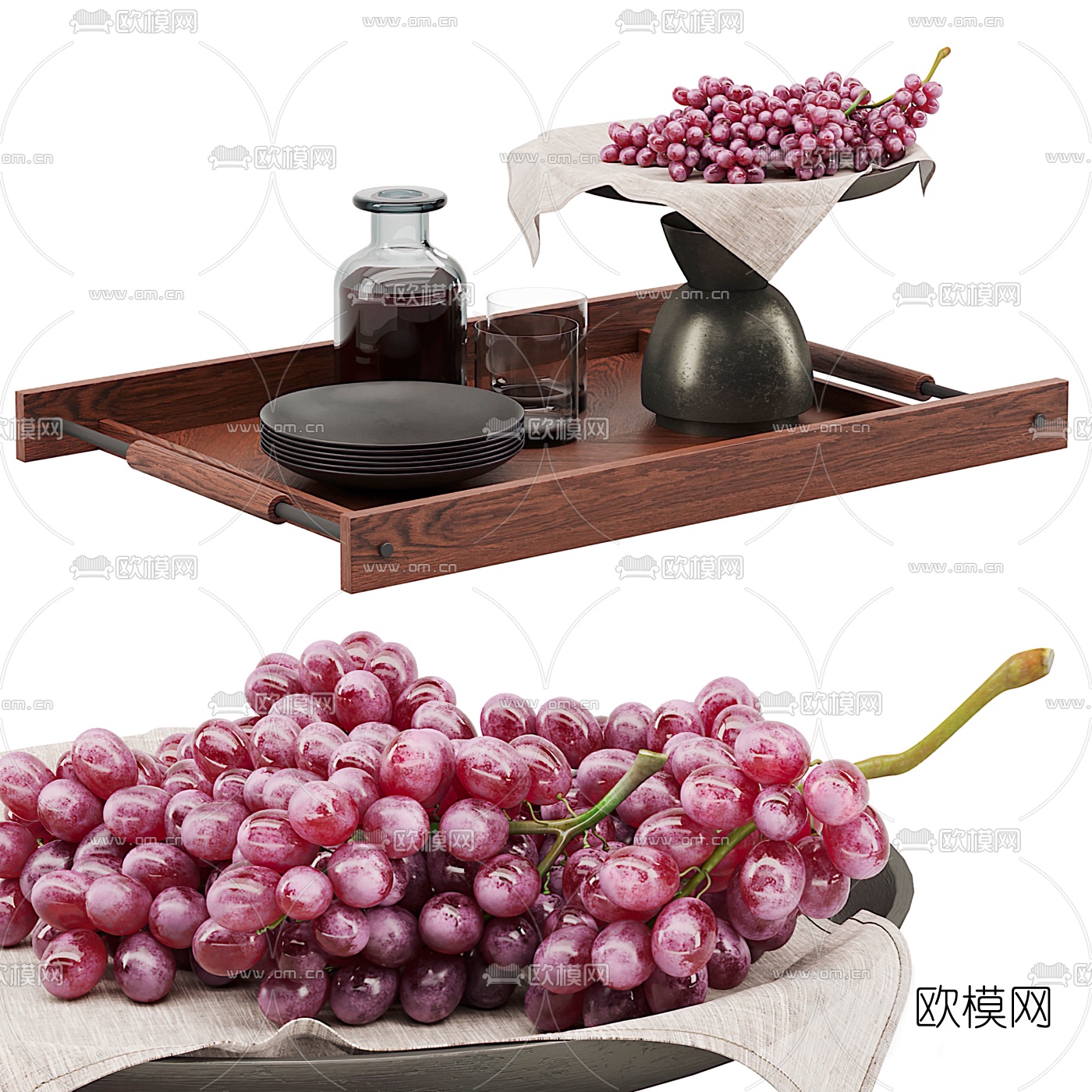 现代葡萄水果餐具3d模型
