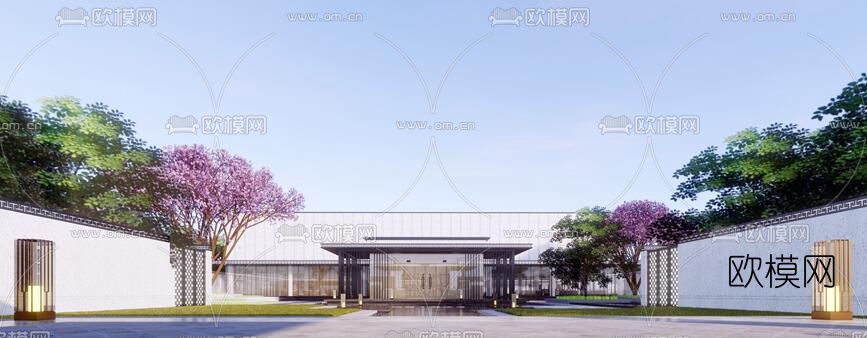 新中式售楼处外观su模型