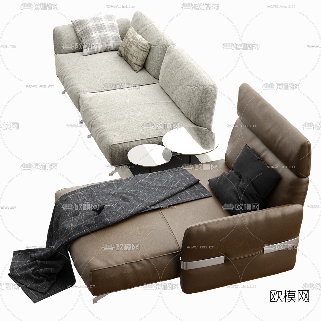 Natuzzi 现代皮革转角多人沙发3d模型下载（渲染图3）