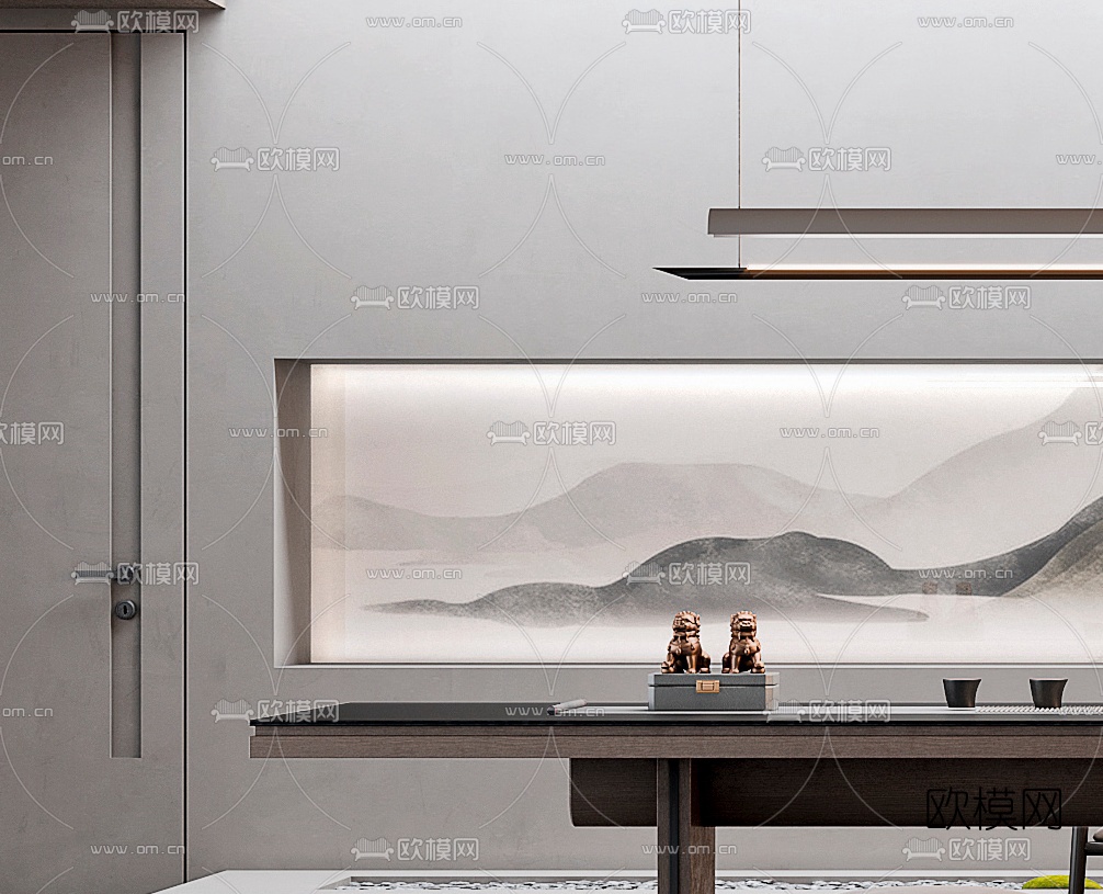 新中式地下室茶室3d模型下载（渲染图2）