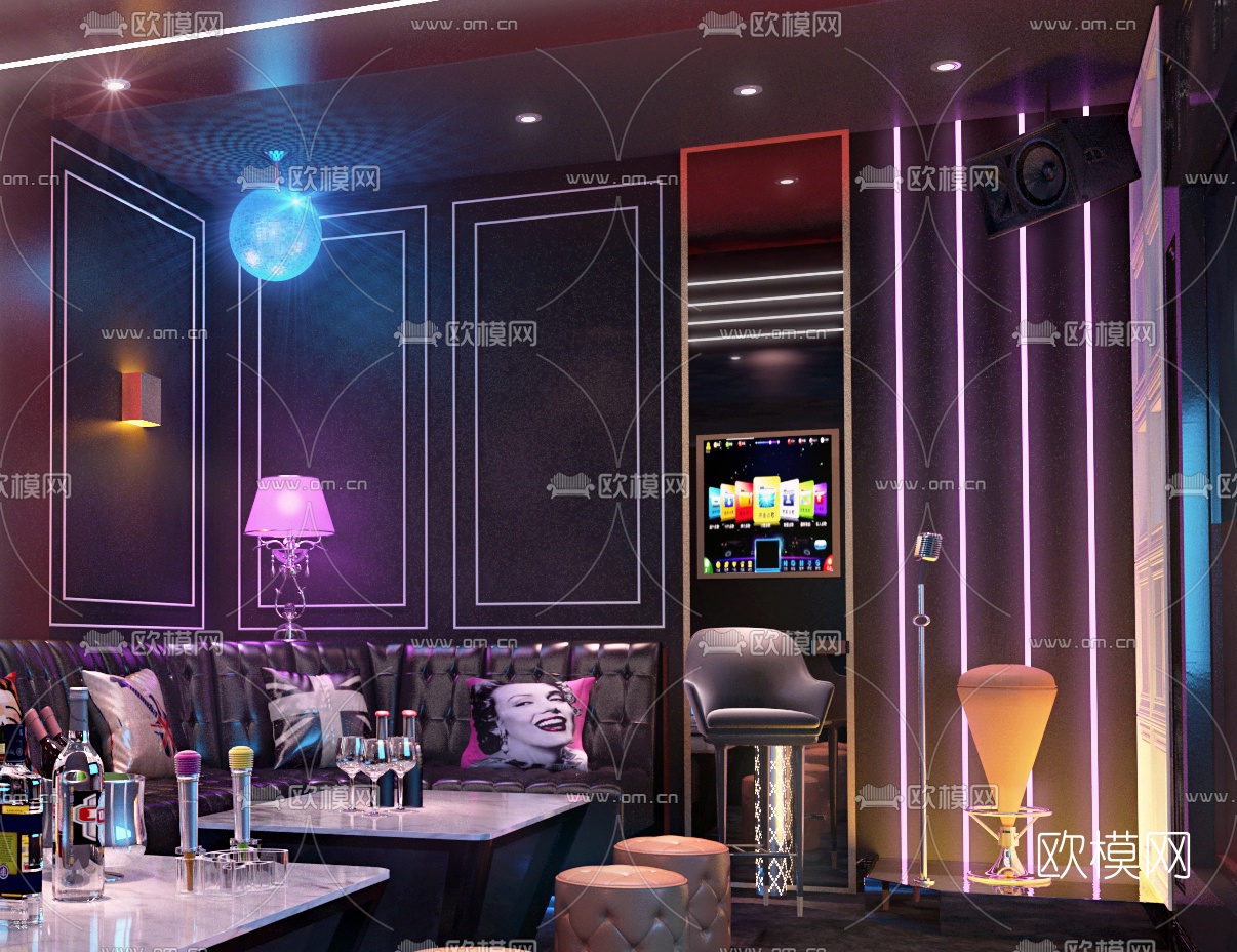 简欧霓虹KTV包房3d模型下载（渲染图4）