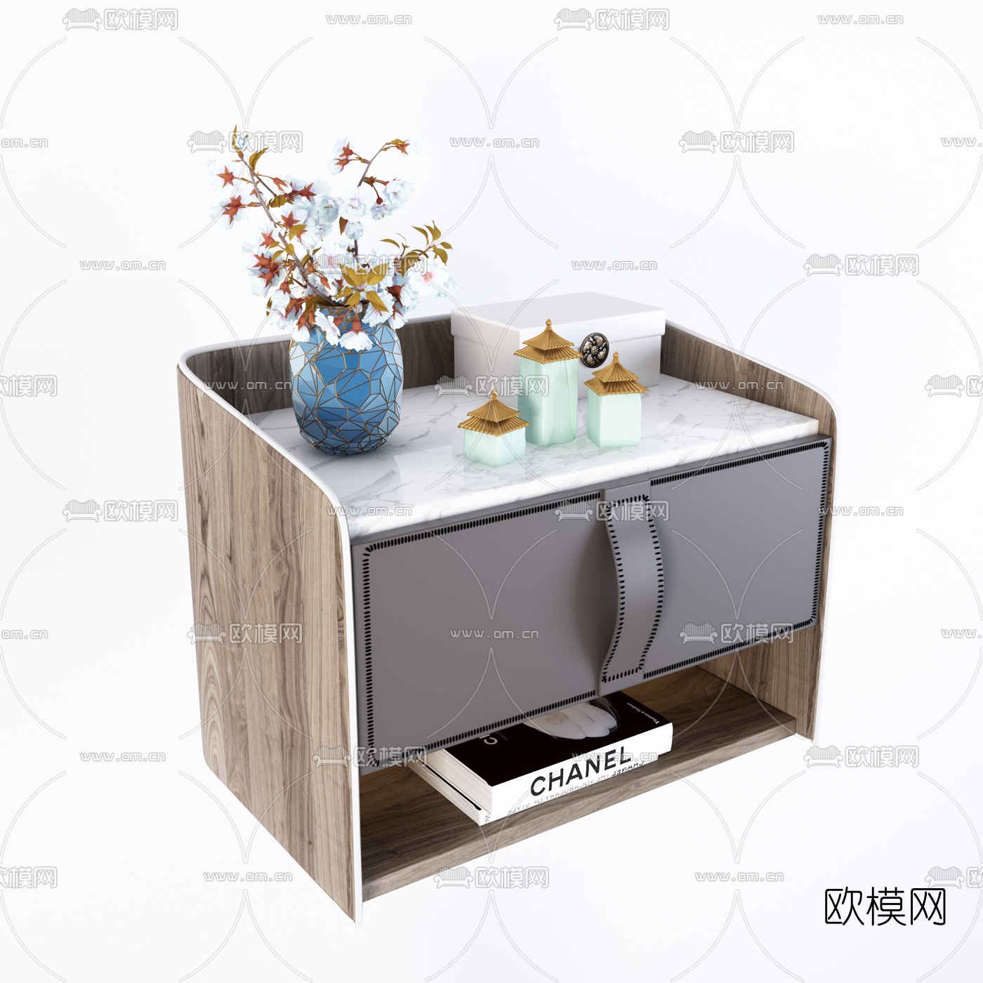新中式实木床头柜3d模型