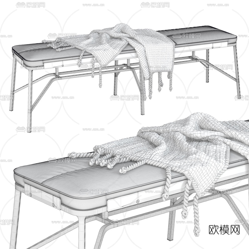 现代皮革脚踏床尾凳3d模型下载（渲染图4）