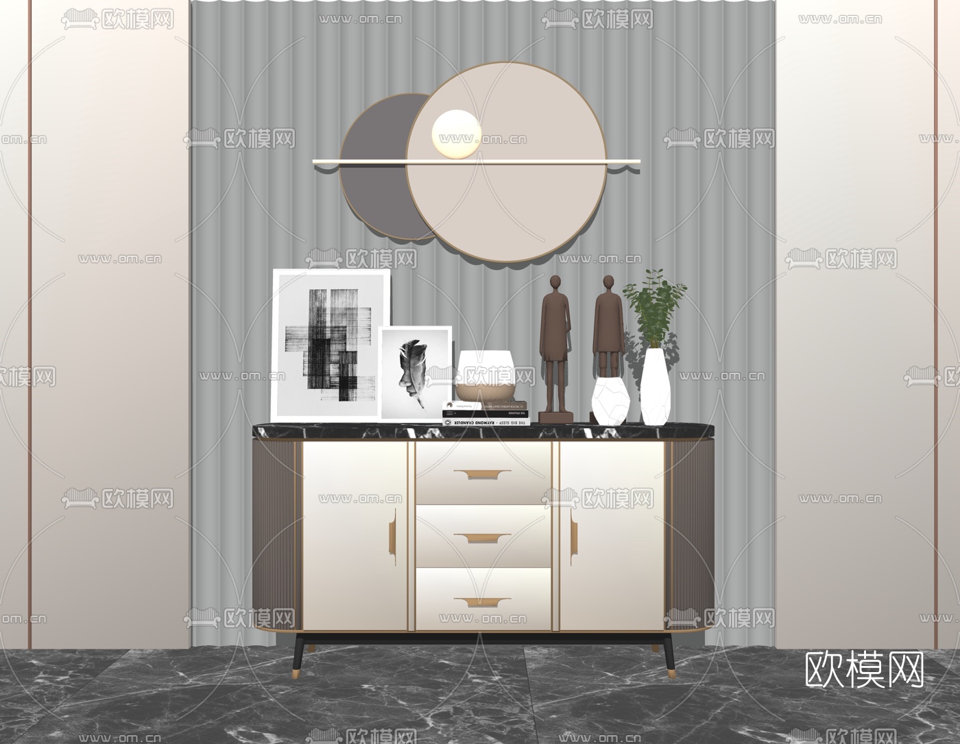 现代轻奢边柜su模型下载