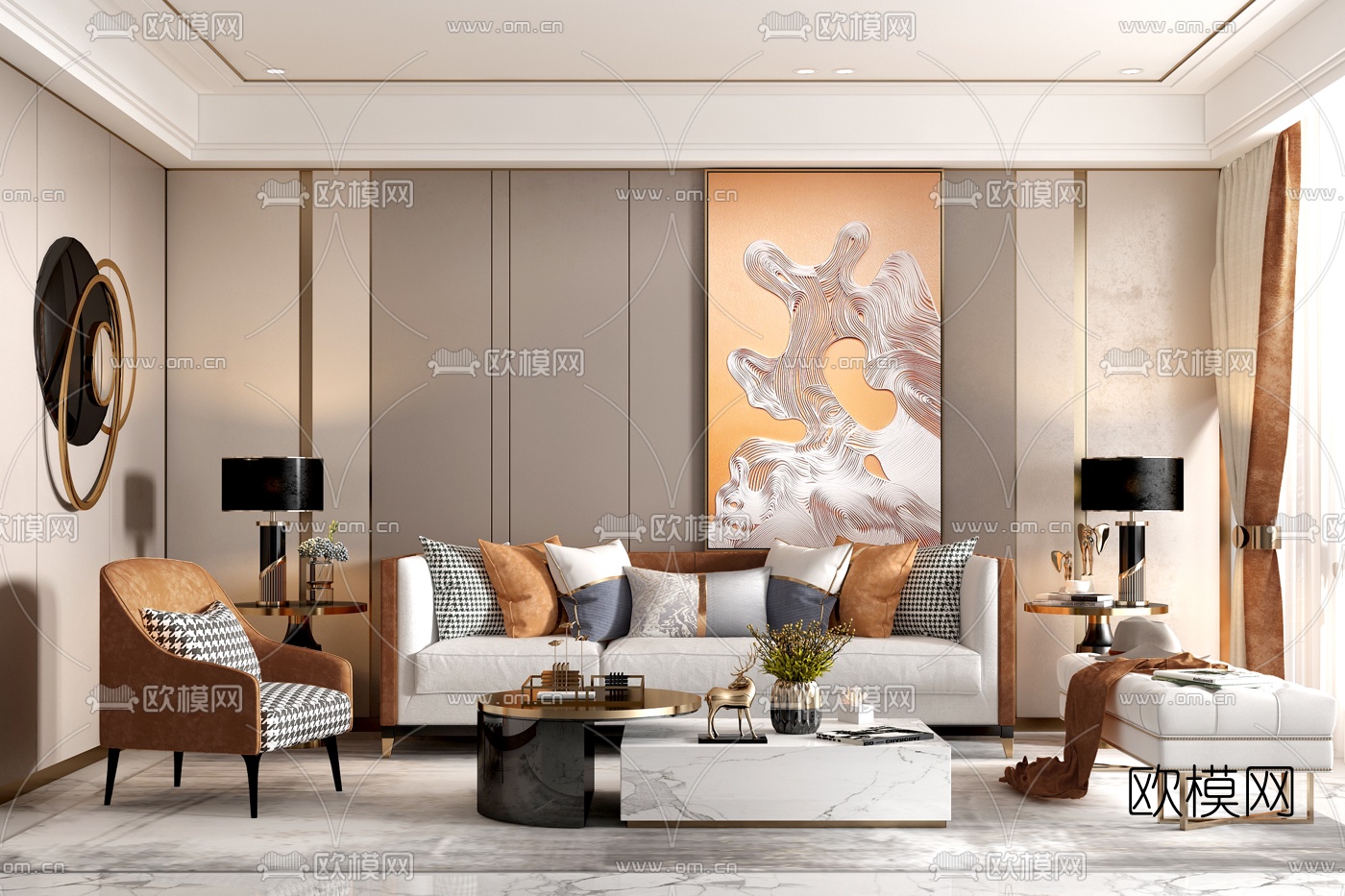现代轻奢沙发组合3d模型