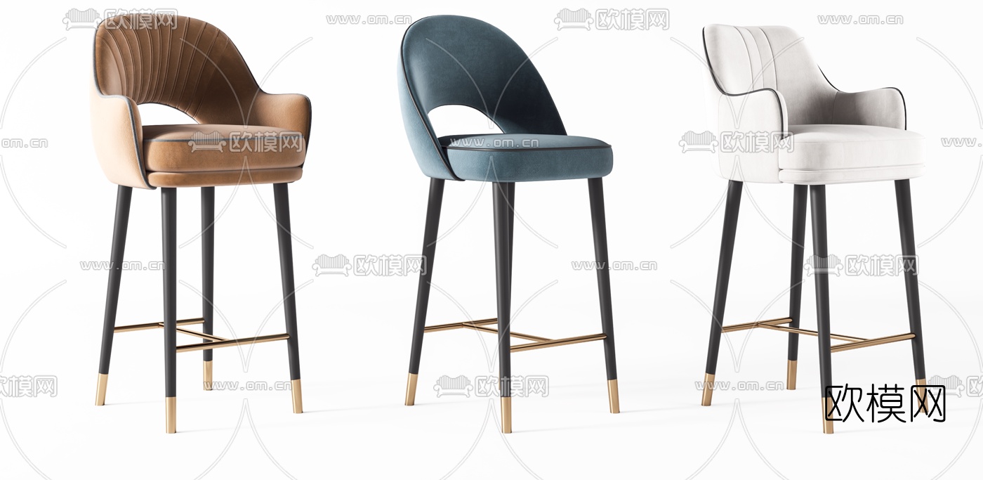 现代布艺吧椅组合3d模型下载（渲染图2）