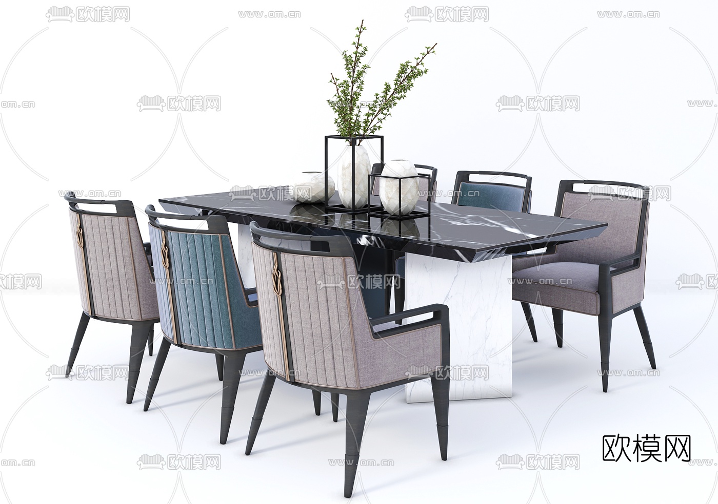 新中式餐桌椅su模型下载（渲染图1）