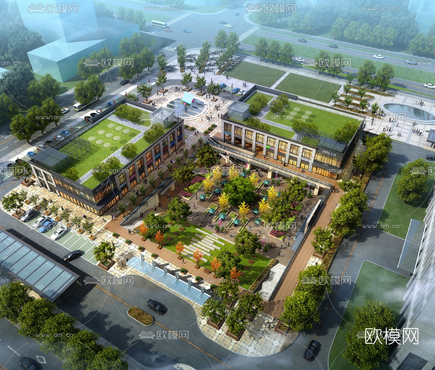 现代酒店鸟瞰3d模型下载