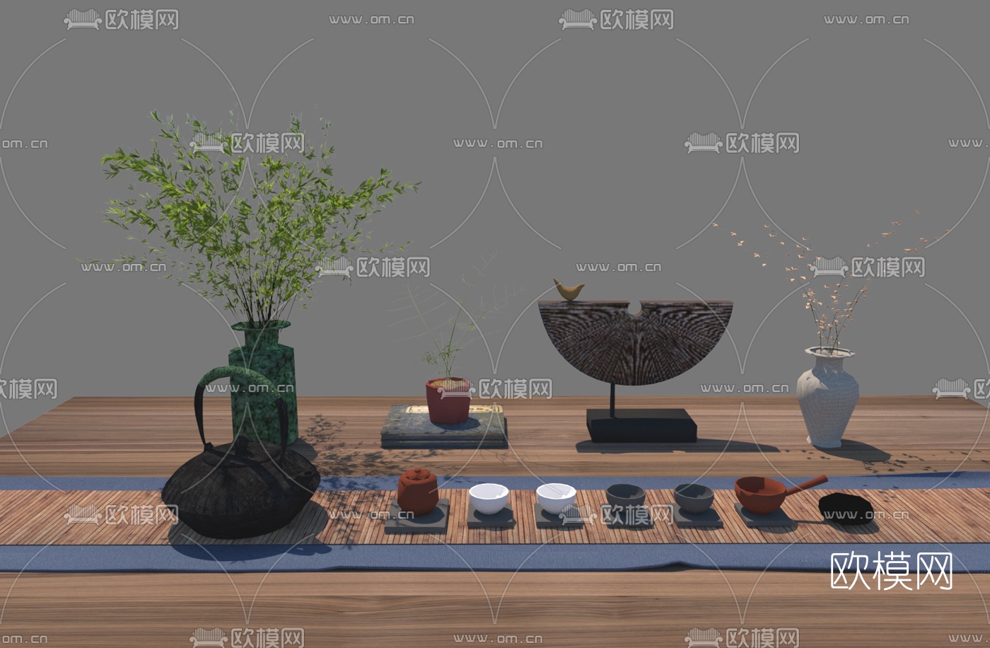 新中式茶具摆件su模型下载