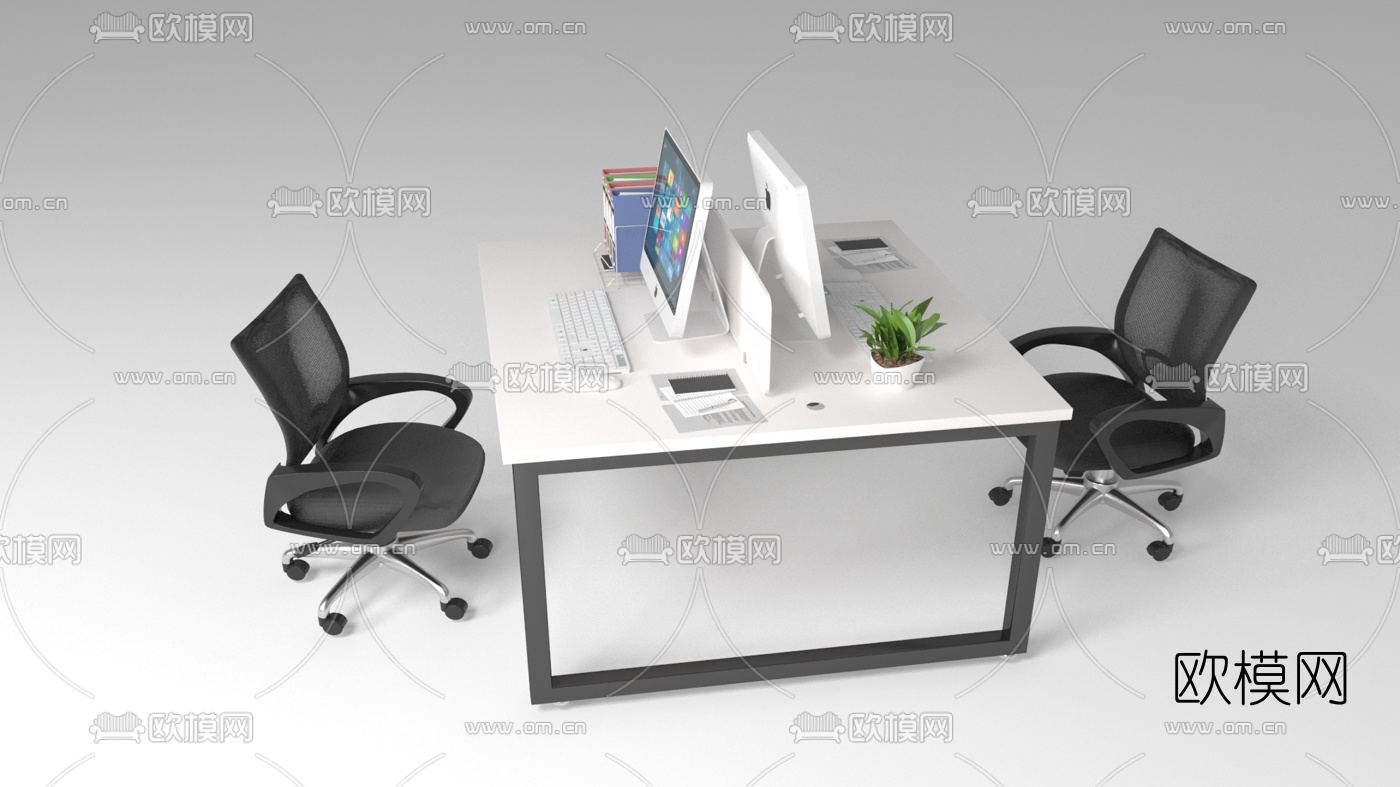 现代办公桌椅免费3d模型下载（渲染图2）