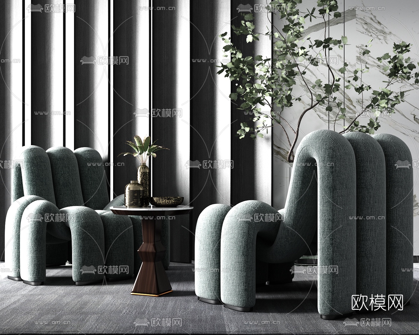 现代轻奢布艺休闲沙发su模型下载（渲染图1）