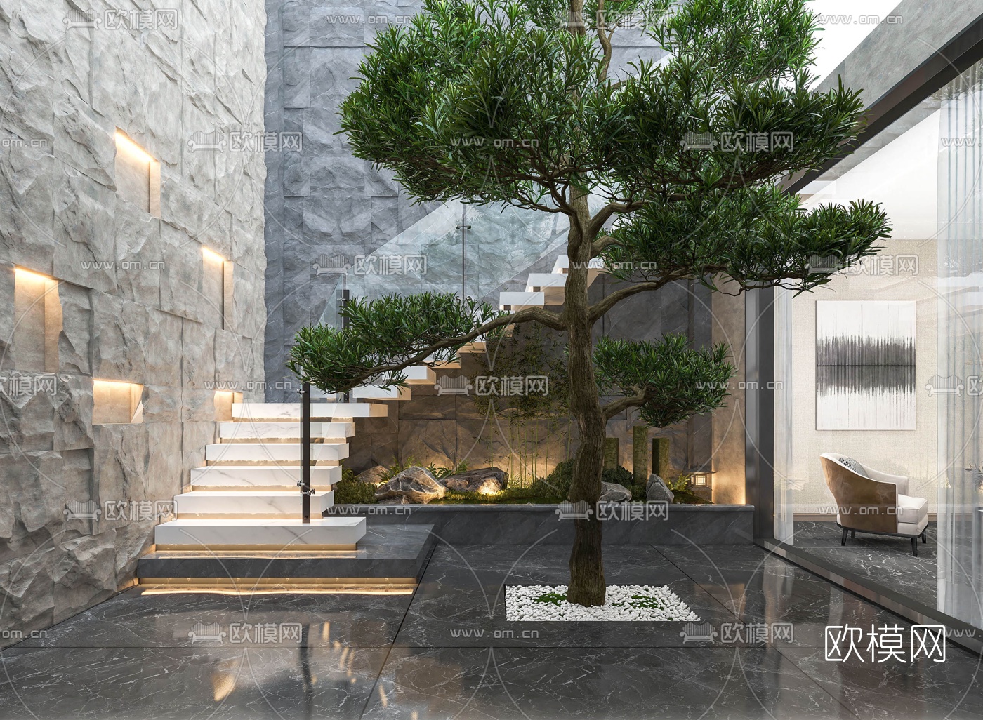 现代别墅庭院3d模型