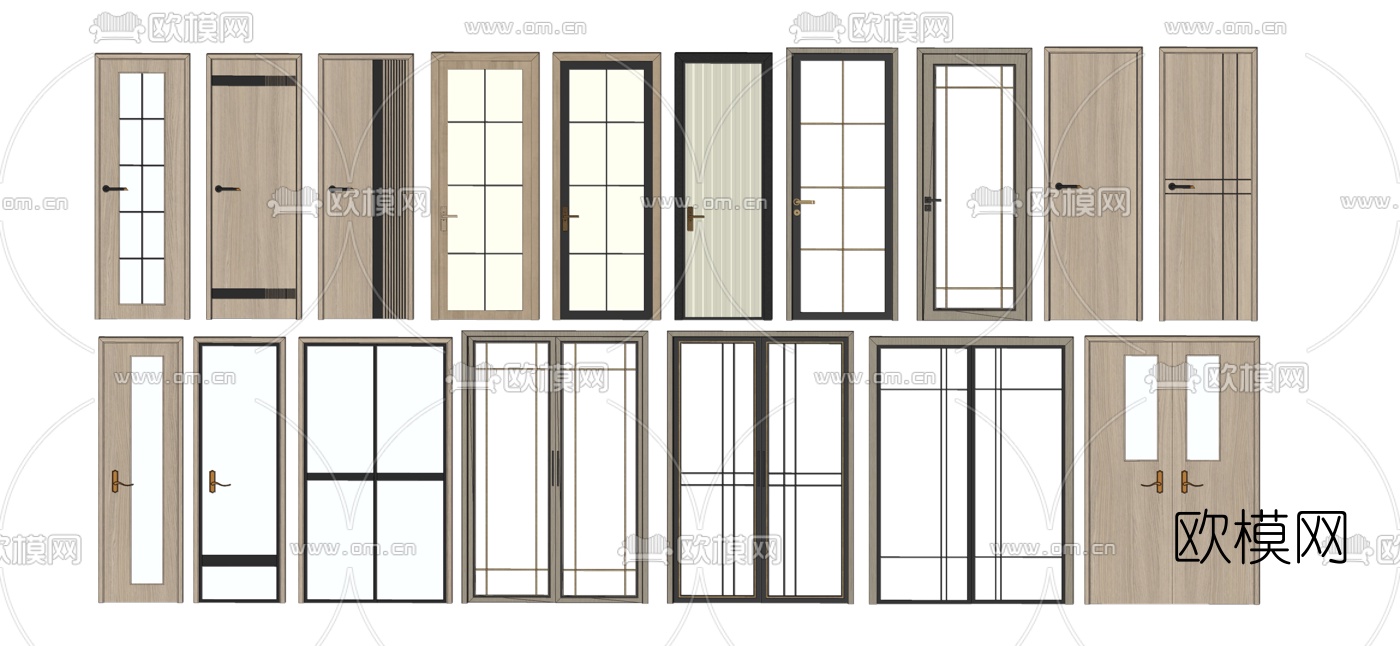 现代玻璃门家装木门su模型