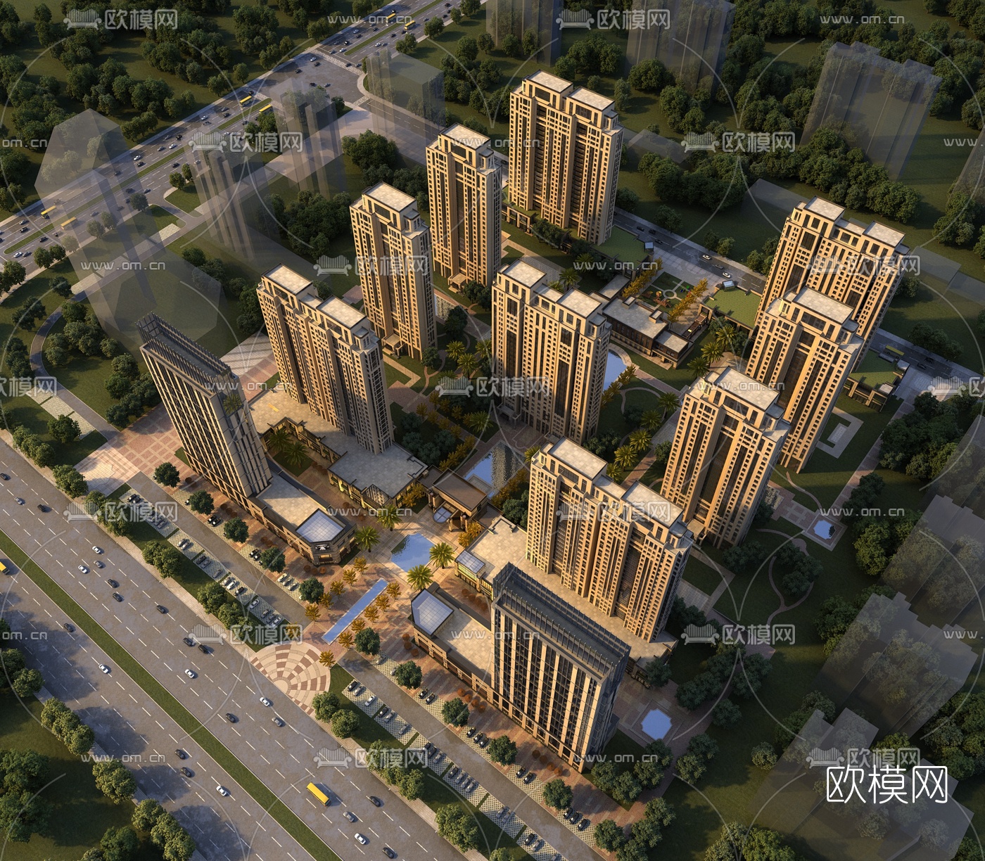 现代住宅小区鸟瞰3d模型下载