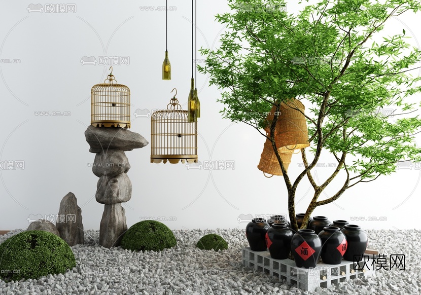 中式庭院园艺小品3d模型下载