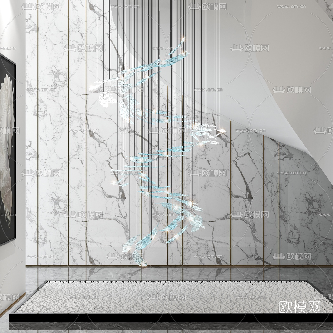 现代羽毛水晶装饰灯3d模型下载