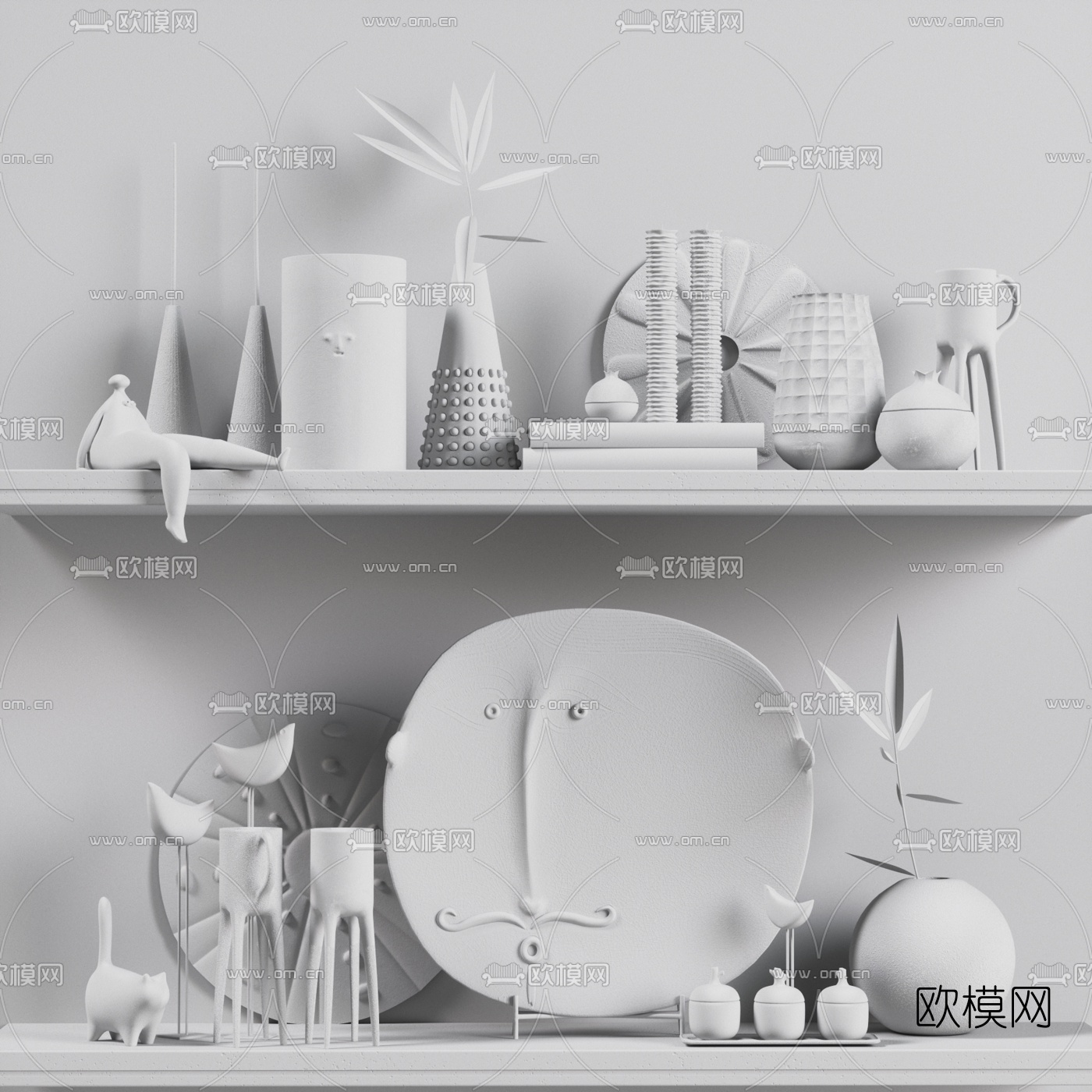 北欧陶瓷人脸盘子雕塑摆件3d模型